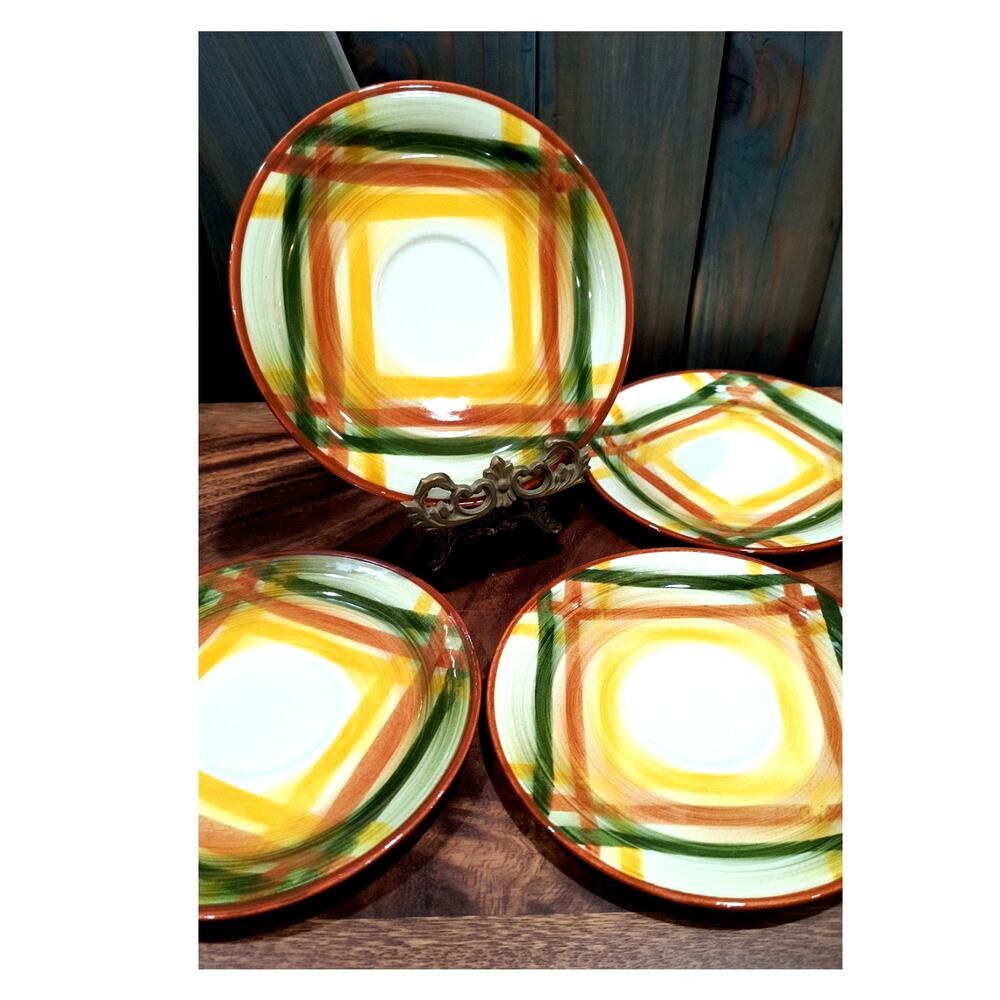 657. Set of 4 Vintage Bread Plates Homespun Plaid Vernonware